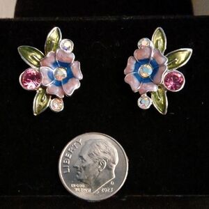 Avon Floral Earrings with Pink and Blue Accents